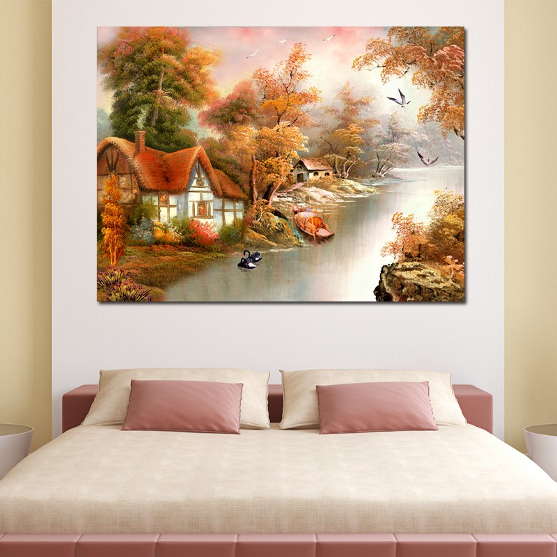 装饰画仿油画风格无框画客厅壁画餐厅挂画风景画单幅走廊玄关墙画图片