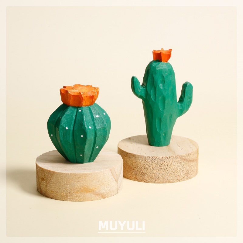 手工木雕仙人掌电脑桌摆件可爱卧室家居装饰创意车载内饰送男朋友