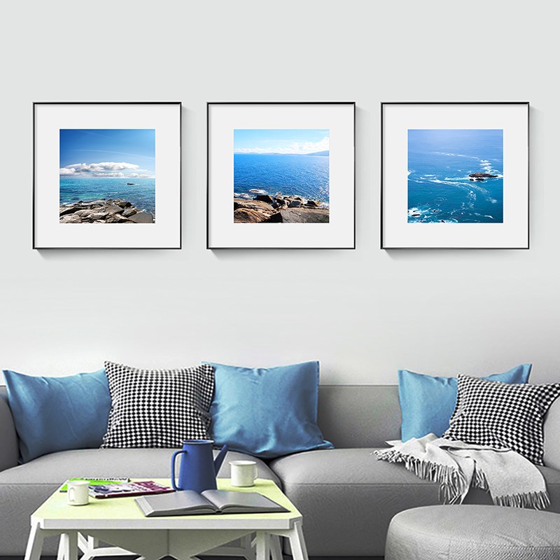 正方形大海滩岩石风景装饰画客厅卧室餐厅床头背景墙画办公室挂画图片