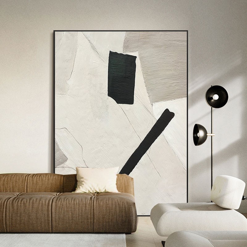 简艺手绘抽象油画侘寂风客厅装饰画现代简约玄关落地大幅挂画定制