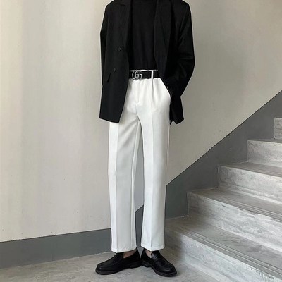 01H仗白西裤男坠感免烫西装十分裤直筒宽松坠感垂感长裤