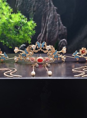 龙母汉服头饰发冠流苏步摇复古对簪古装头冠古风发簪仙气簪子配饰