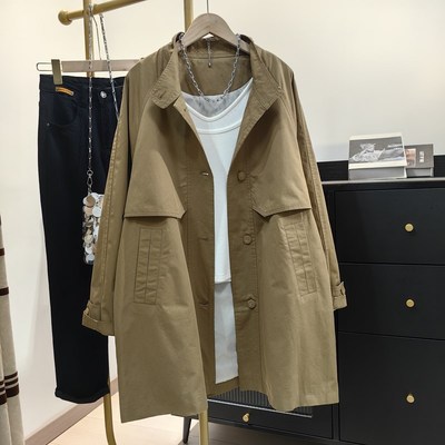 咖啡色全棉立领风衣女春新款韩系休闲宽松上衣小个子时尚工装外套