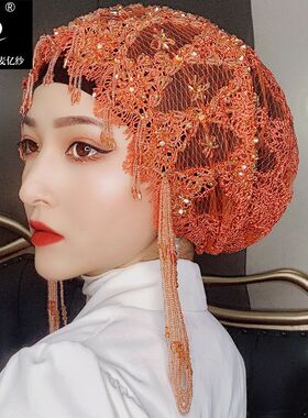 名族风蕾丝包头帽女头巾帽莉麦亿纱头套堆堆帽子盖头女回时尚纱巾