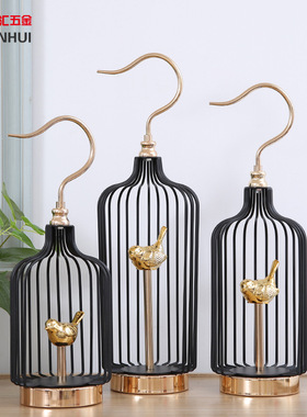 新中式品鸟笼家居北欧摆件美式样板间创意客厅玄关书房金属摆件