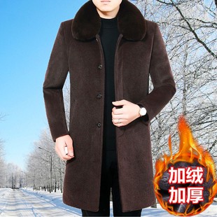 中老年毛呢大衣男中长款冬装加绒加厚中年父亲休闲外套爸爸装呢子