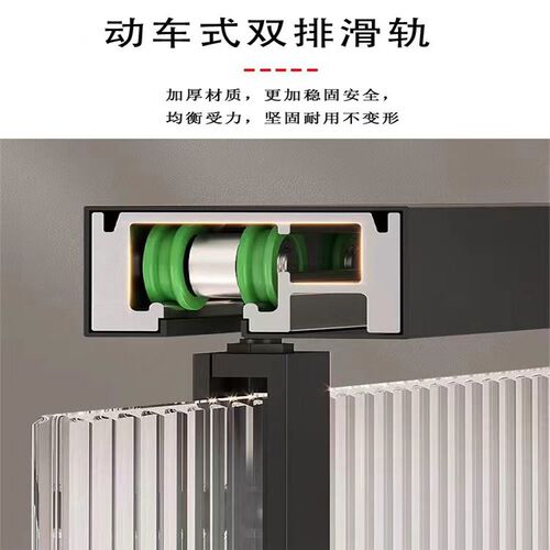 极窄房移门缓冲卫生间干湿分离隔断浴室玻璃门推拉浴屏一字型