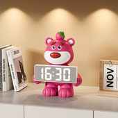 草莓熊时钟钟表摆台式 闹钟数字钟表 创意客厅电子表摆放式