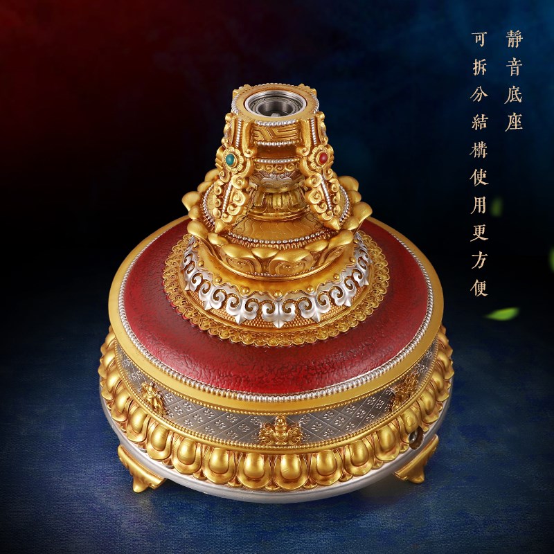 藏族转经简观音新款六字插电天珠电动转轮树脂筒静音家用摆件圣大