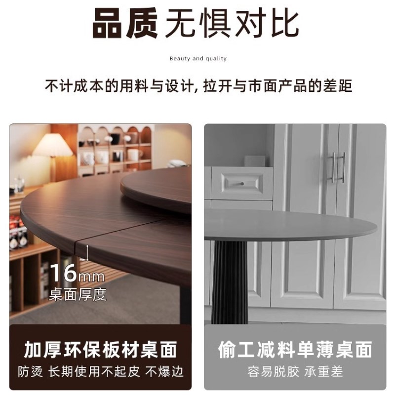 折叠圆桌家用租房小户型10人吃饭桌子可移动折叠餐桌大圆桌带转盘