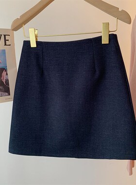牛仔蓝色高腰a字显瘦打底包臀半身裙女春秋季外穿小个子短裙薄款
