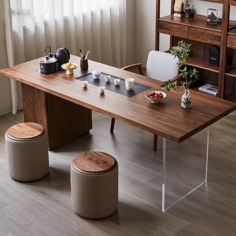 北美黑胡桃原木茶桌家用现代简约烧水壶一体干湿泡茶台大板喝茶桌