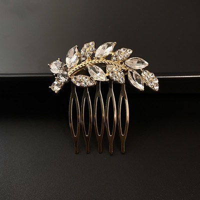 两个装 新柳叶叶子水晶发饰发梳小号刘海梳盘发后脑勺倒插梳发插