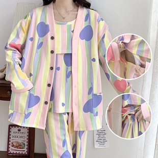 外出喂奶10月份11 孕妇装 三件套哺乳睡衣春秋季 产妇待产月子服大码