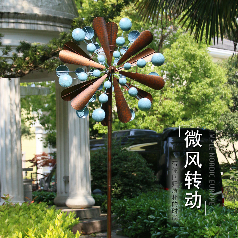 花园庭院别墅风车装饰铁艺户外旋转插件幼儿园北欧风农庄造景摆件