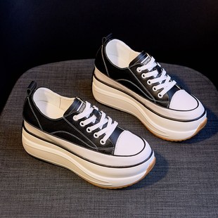 内增高9CM松糕休闲冬加绒棉鞋 韩版 百搭 女2024新款 厚底真皮小白鞋