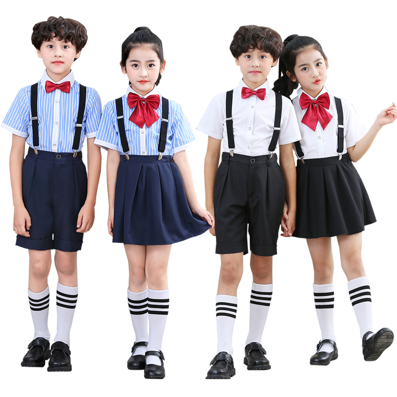 元旦儿童演出服大合唱团服装男童礼服小学生背带幼儿园白衬衫黑裤
