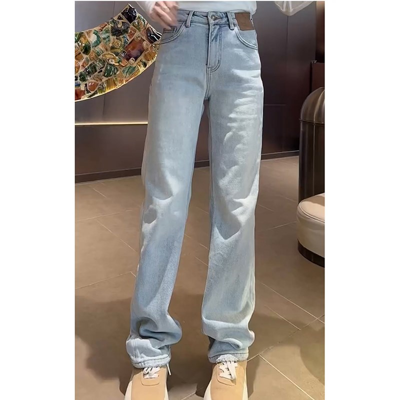 梨型身材裤子大码高腰加绒直筒牛仔裤女冬胖mm宽松显瘦窄版拖地裤