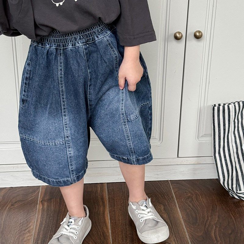 暮晨家新款夏装2024男童做旧拼接牛仔裤中小童磨白复古中裤七分裤,童装/婴儿装/亲子装,裤子,淘宝优惠券,粉丝福利购,淘宝优惠卷