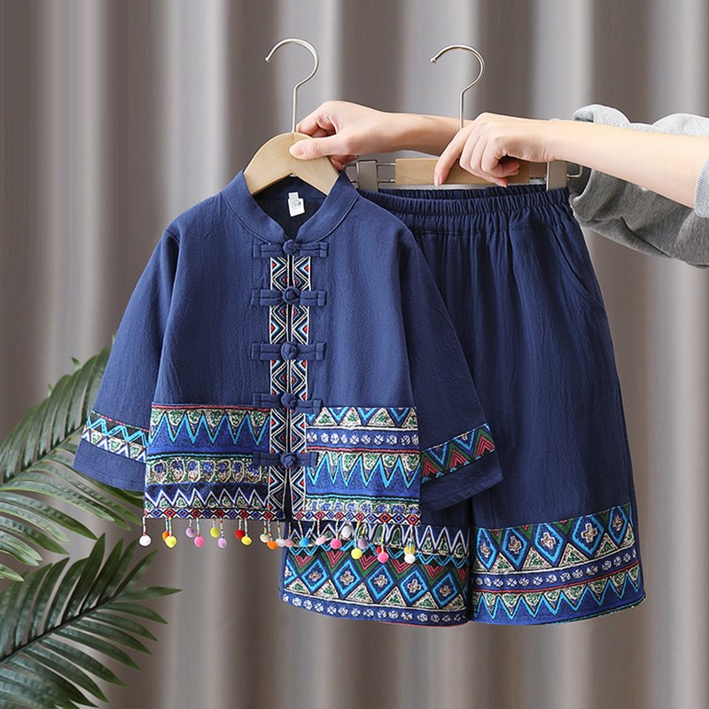 儿童少数民族服饰新款春秋季三月三中国风苗族套装男童新疆表演服