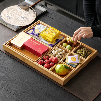 围炉煮茶果盘茶点盘点心盘干果盘竹制九宫格水果零食盘