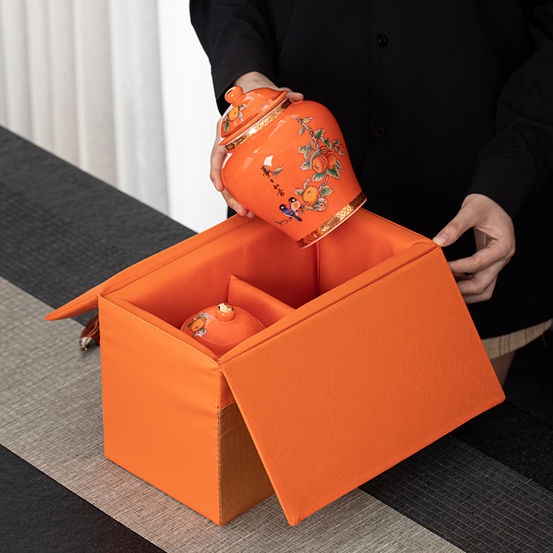 高档陶瓷茶叶罐空盒通用红茶新会陈皮普洱白茶橘红富平柿饼包装盒