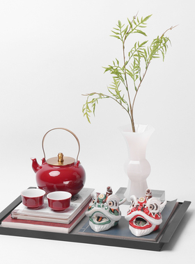 新国风舞狮装样板房间售楼处客厅茶室茶几装饰摆设