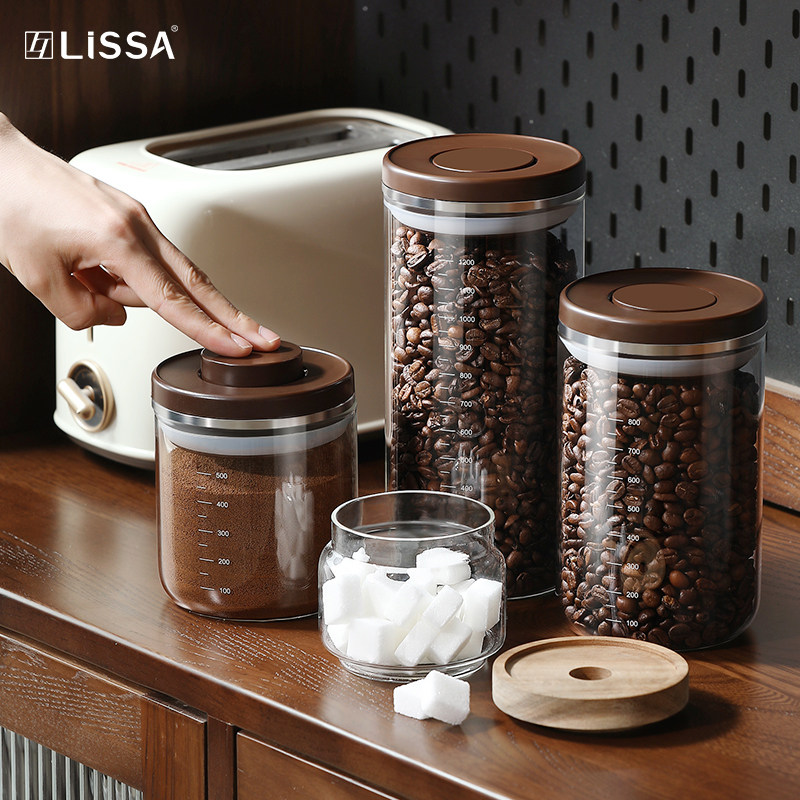 li咖啡豆保存罐咖啡粉密封罐按压式玻璃瓶分装瓶糖罐散茶叶罐,厨房/烹饪用具,密封罐,淘宝优惠券,粉丝福利购,淘宝优惠卷