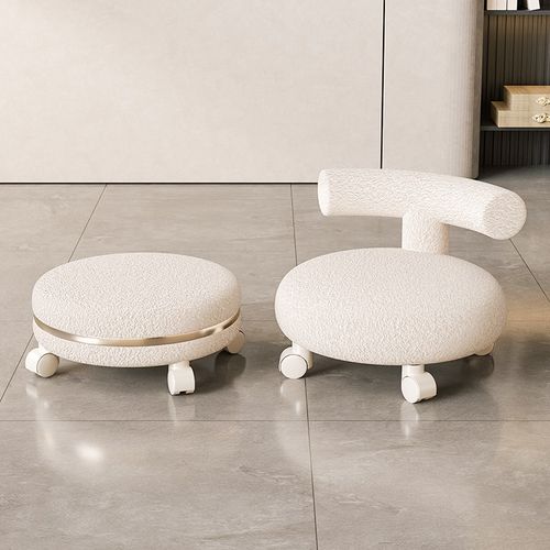 家用滑轮矮凳美缝儿童带娃学步凳旋转万向轮小椅子羊羔绒