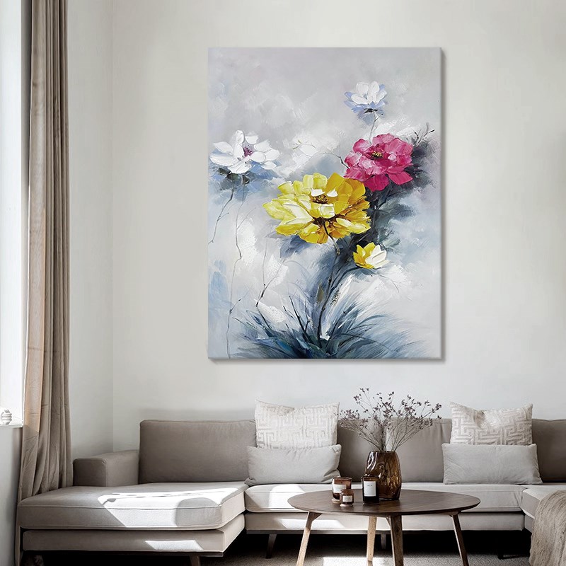 牡丹花手绘油画客厅玄关花开富贵丙烯H装饰壁画抽象厚肌理花卉挂图片