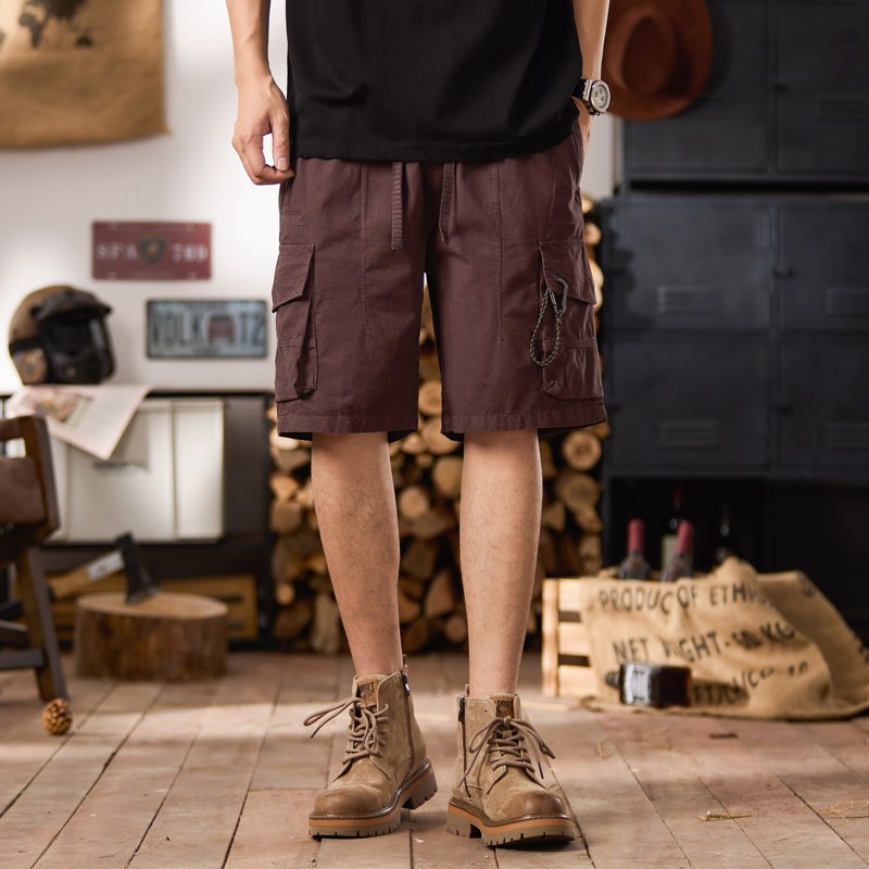 棕色休闲短裤男夏季潮牌工装五分裤多口袋中裤宽松运动外穿大裤衩