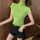 气质上衣高腰半高领紧身半袖 夏修身 内搭打底衫 绿色t恤女短袖 薄款
