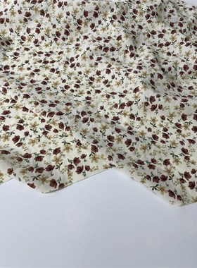 E506米色底小碎花印花雪纺布头 柔软垂坠透气连衣裙上衣旗袍面料