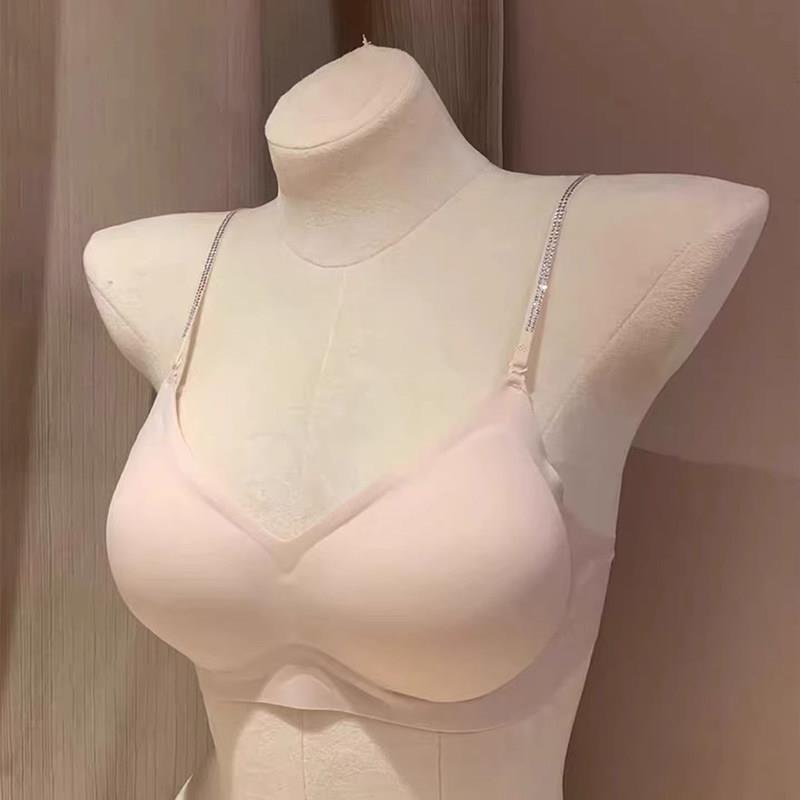 细闪水钻细肩带内衣女小胸聚拢显大肩带可外露舒适无痕美背文胸罩