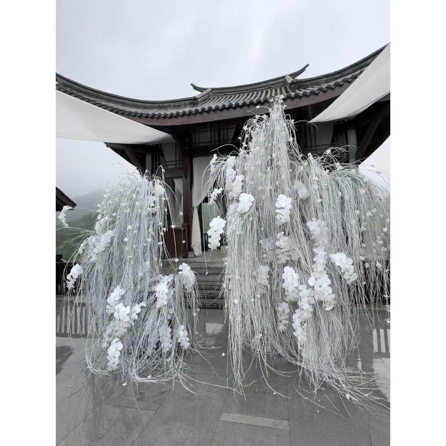 塑料柳条仿真花垂钓一体柳芽假花韩版白绿婚礼插花装饰婚庆花艺