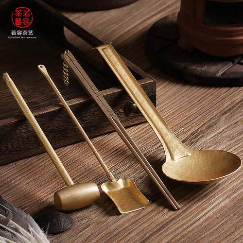 若容茶艺炭风炉铜筷子手工打磨黄铜火箸功夫茶火炭夹火钳茶道配件