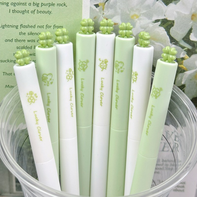 原创小清新幸运四叶草旋转出芯扭扭笔速干顺滑高颜值ins风中性笔