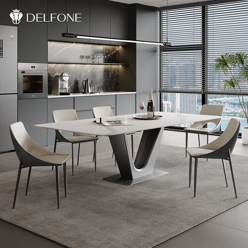 德利丰岩板餐桌意式极简高端客厅饭桌长方形餐桌椅