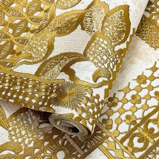 新古典金色大墙纸 酒店客厅新年礼品盒子红色包装壁纸