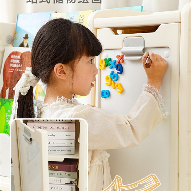 儿童书架绘本架宝宝玩具收纳架子幼儿园储物柜二合一书架收纳柜