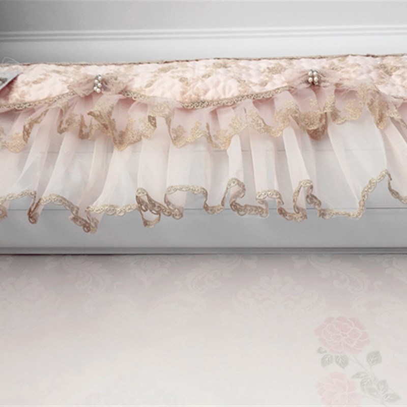 高档绗缝绣花粉色布艺蕾丝挂式空调罩挂机空调套防尘罩开机不取