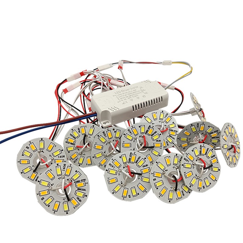水晶灯+W白黄光三色变光光源LED灯板客厅灯灯泡色分段灯珠