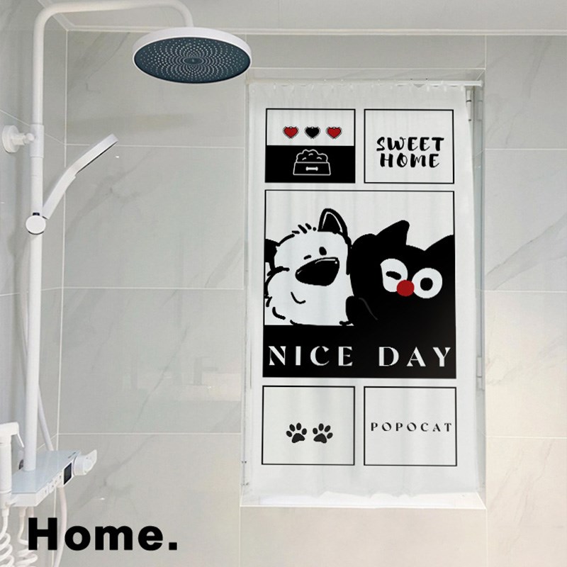 卡通小狗浴帘隔断帘防水高档卫生间免打孔防霉遮挡窗帘家用洗澡帘