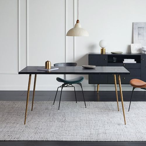 现代极简风小户型实木规则自然边缘设计饭桌餐桌办公桌子金属腿