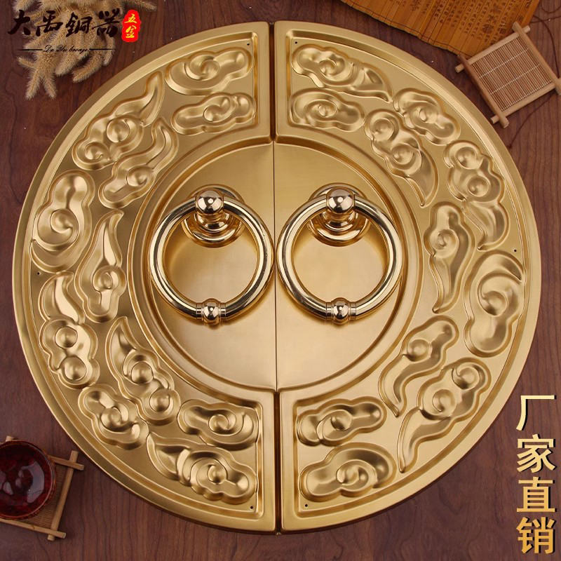中式大门黄铜拉手复仿古圆形门环门栓插销老式木门门把手黄铜门锁