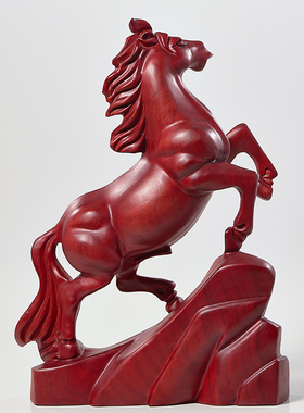 红梨木雕生肖马红木马到成功办公室桌面装饰红色木马工艺品