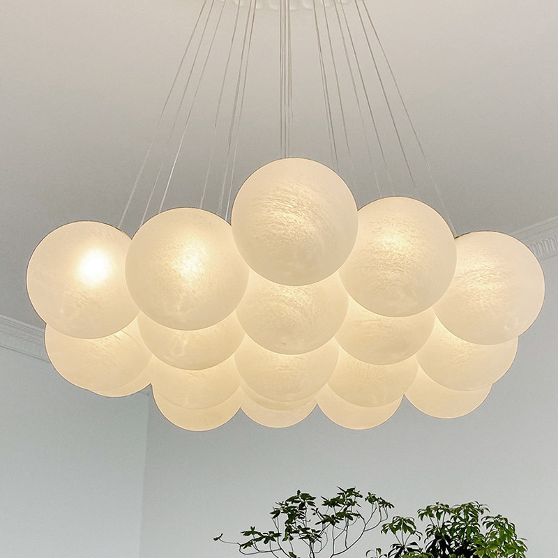 由灯记法式奶油风儿童卧室灯魔豆玻璃月球客厅星球气球灯泡泡吊灯