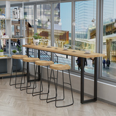 铁艺实木吧台桌椅现代靠墙窄桌长条桌奶茶店小吧凳脚桌