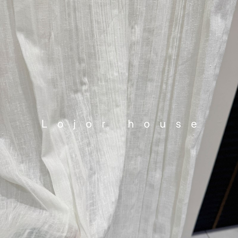Lojor2025新款压皱窗纱麻纱简约原木中古风复古窗帘白纱客厅卧室
