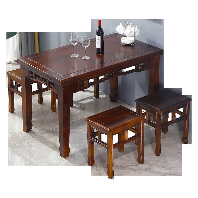 实木餐桌椅面馆早餐农家乐碳化仿古雕花饭店酒店快餐长条桌